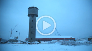 Demolition of a water tower in Riga